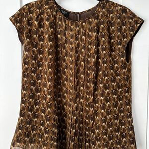 Talbots Brown and Gold Yellow Pleated Blouse with Bib Collar 10P Petites